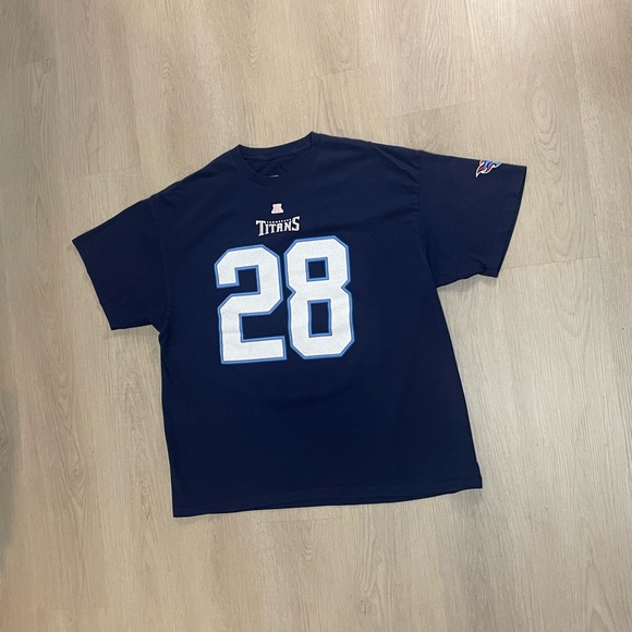 WORN Tennessee Titans NFL Chris Johnson (CJ2K) #28 Tee “Navy” - Picture 1 of 6